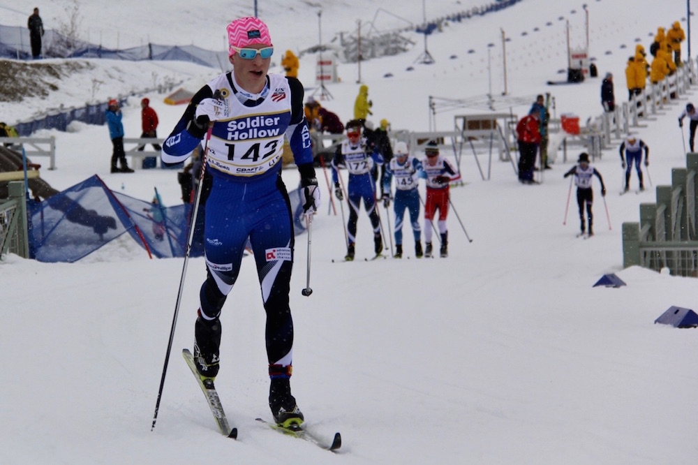 Hunter Wonders, of Alaska Pacific University, racing to fourth in the junior men's 10 k classic mass start earlier this month at 2017 U.S. nationals at Soldier Hollow in Midway, Utah. (Courtesy photo)