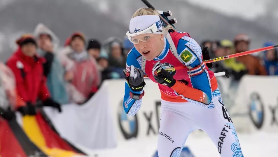 Finland’s Kaisa Mäkäräinen on her way to a win in Saturday's IBU World Cup women’s 7.5 k sprint in Ruhpolding, Germany. (Photo: IBU)