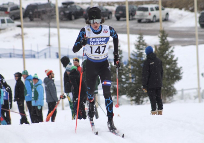 Wyatt Gebhardt (Steamboat Springs Winter Sports Club) racing to eighth in the junior men's 10 k classic mass start at 2017 U.S. nationals last month at Soldier Hollow in Midway, Utah. (Courtesy photo)