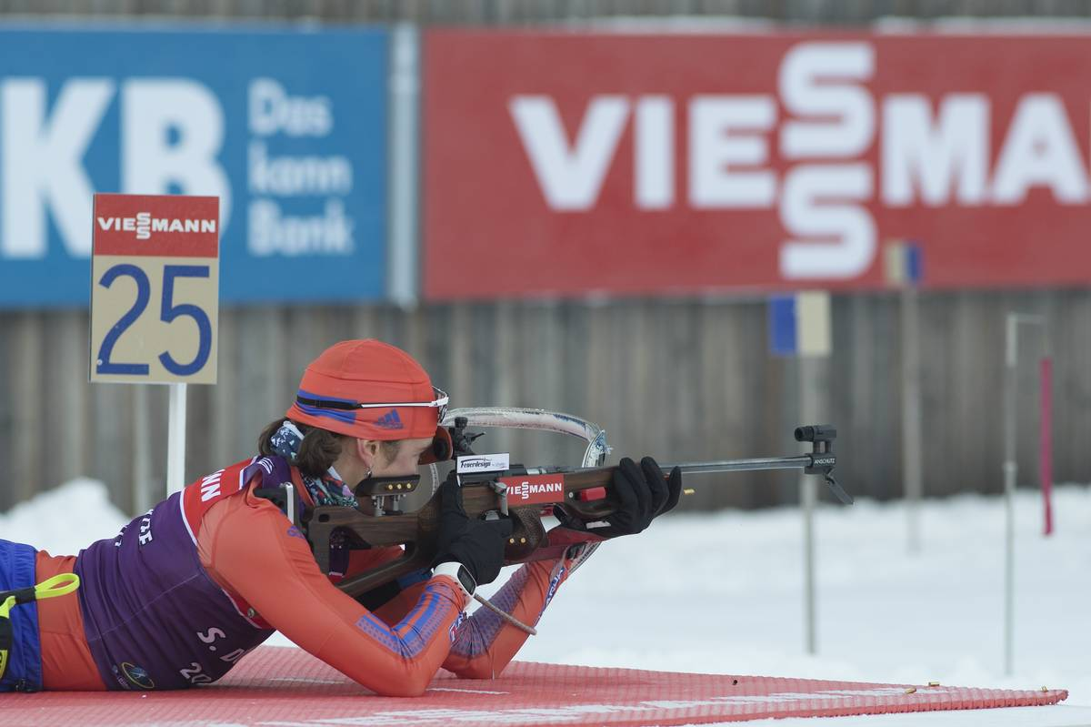 US Biathlon's Susan Dunklee shooting prone in the women’s 7.5 k sprint of the 2017 IBU World Cup in Ruhpolding, Germany. (Photo: USBA/NordicFocus)