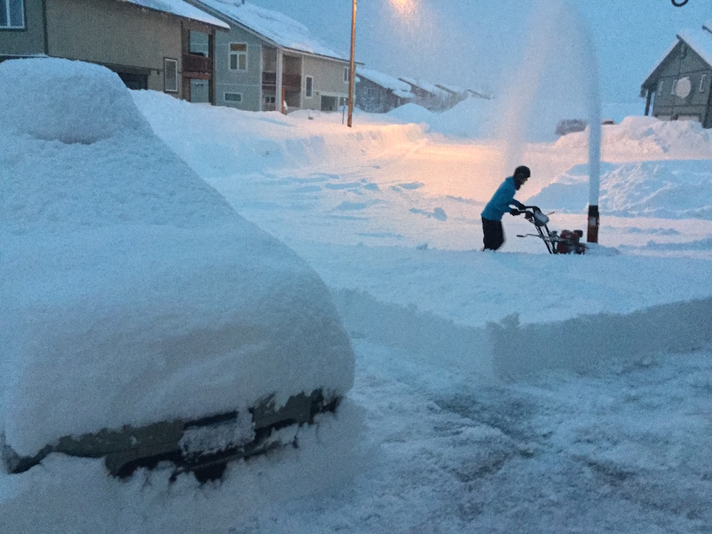 This used to be a rocket box: digging out on Saturday morning after 14 inches of snow fell overnight in Valdez, Alaska, in January 2017. (Photo: Gavin Kentch)