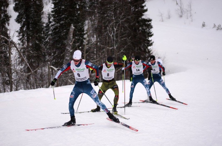 Stephen Schumann leading a group during the Ruka Nordic Combined Continental Cup 10 k competition on Jan. 15 in Kuusamo, Finland. (Courtesy photo)