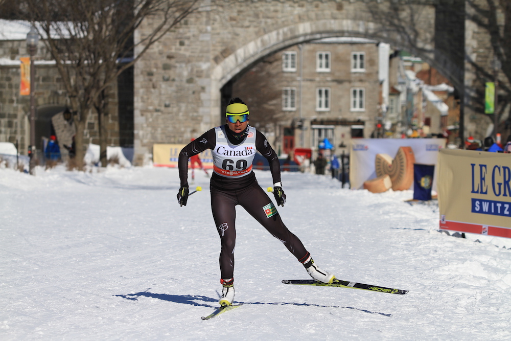 Togo's Mathilde Petitjean racing to 67th in the freestyle-sprint qualifier at the Ski Tour Canada World Cup stage last season in Québec City. (Photo: Benoit Corriveau)