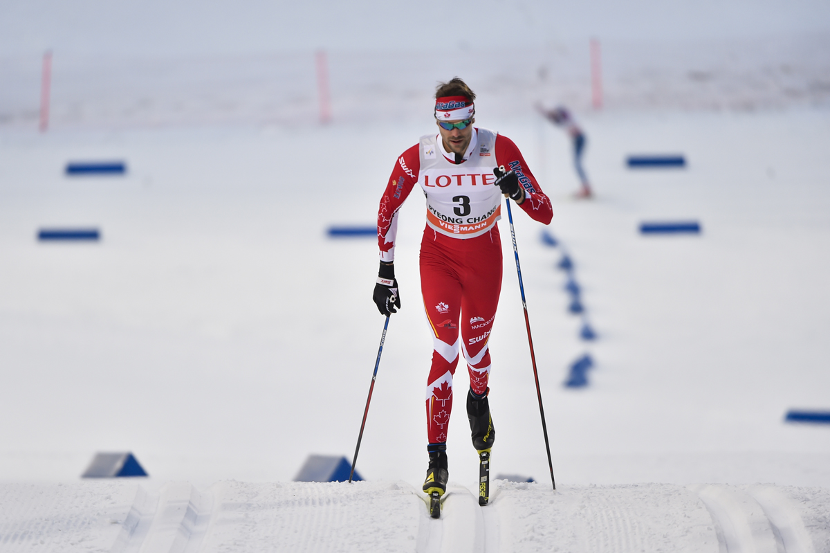 Canada's Lenny Valjas racing to second in the men's classic sprint qualifier on Friday at the World Cup in PyeongChang, South Korea. (Photo: Fischer/Nordic Focus)
