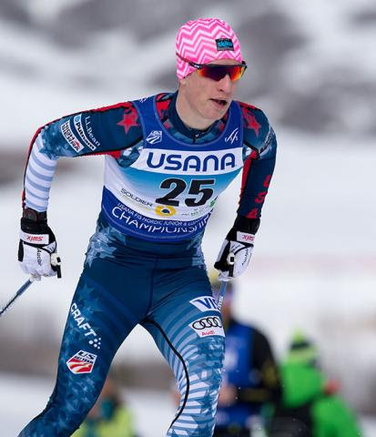 American Hunter Wonders (APU) racing to 16th in the men's 10 k freestyle at 2017 Junior World Championships on Wednesday at Soldier Hollow in Midway, Utah. (Photo: U.S. Ski Team/Steven Earl)
