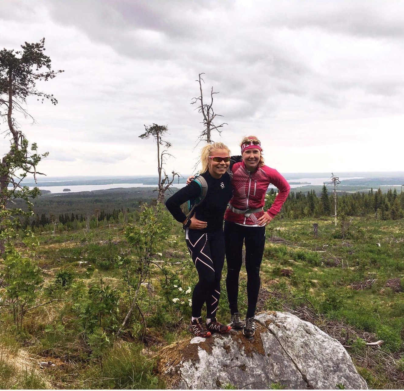 Jasmi Joensuu (left) and Krista Niiranen on a trail run outside of Vuokatti, Finland. (Courtesy photo)