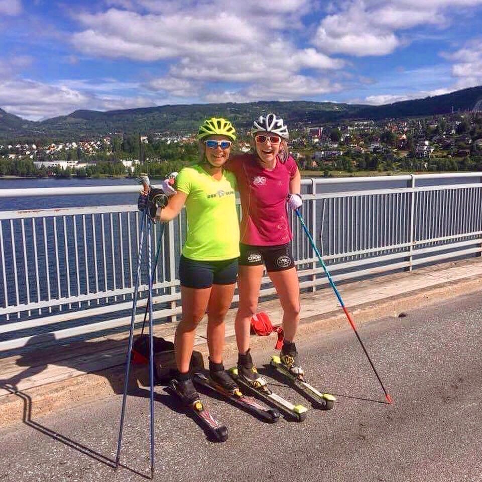 Annavitte Rand and Annika Taylor roller skiing outside of Lillehammer. (Photo: Annavitte Rand)