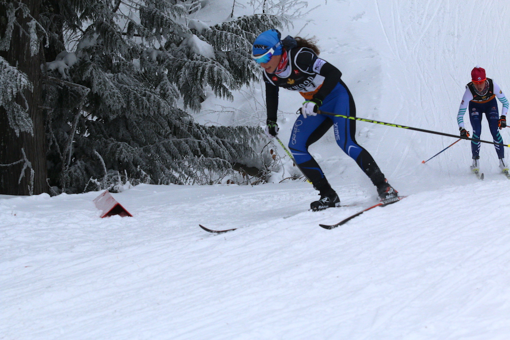 CNEPH's Sophie Carrier-Laforte charging the downhill on her way to third place. (Photo: Kai Syminton-Kruss)