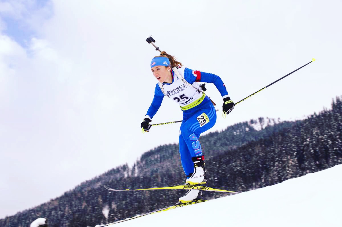 Chloe Levins racing at the IBU Cup in Ridnaun, Italy, as part of the U.S. Biathlon Association's Olympic trials series. (Photo: USBA/NordicFocus)