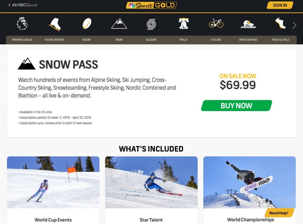 NBC Sports Announces its “Snow Pass” for World Cups and World Championship Events