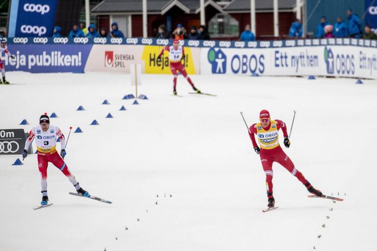 09.02.2020, Falun, Sweden (SWE):<br /> Sjur Roethe (NOR), Alexander Bolshunov (RUS), (l-r) - FIS world cup cross-country, 15km men, Falun (SWE). www.nordicfocus.com. © Modica/NordicFocus. Every downloaded picture is fee-liable.