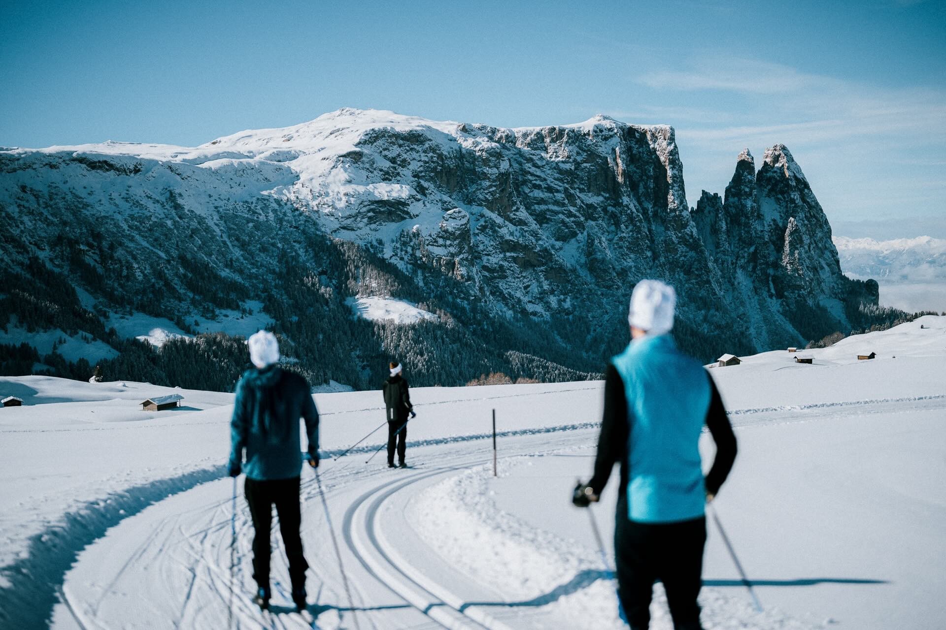 The iconic Schlern formation rises above Seiser Alm's trails in Italy