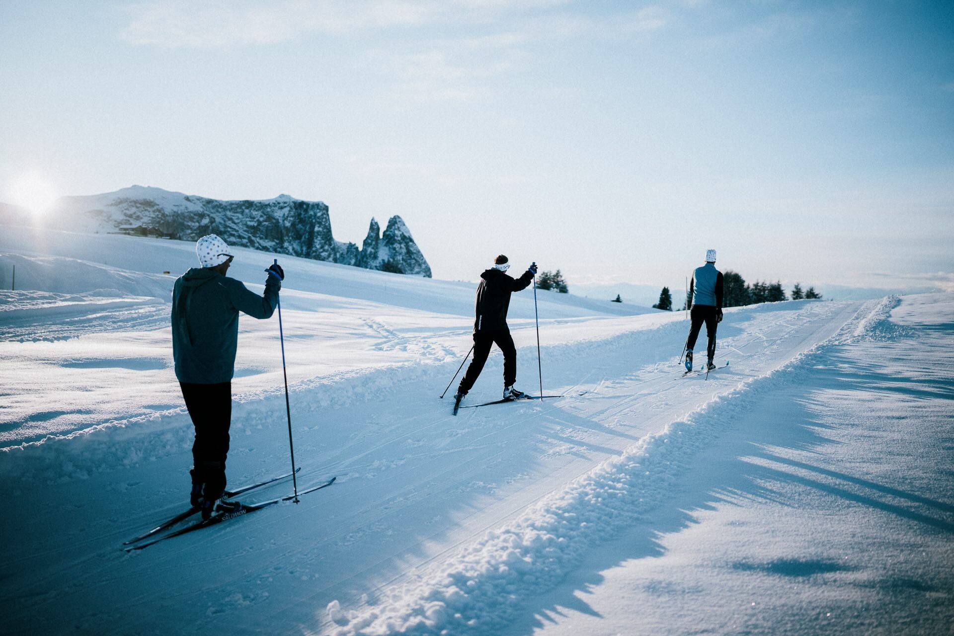 Enjoying an evening ski on Seiser Alm